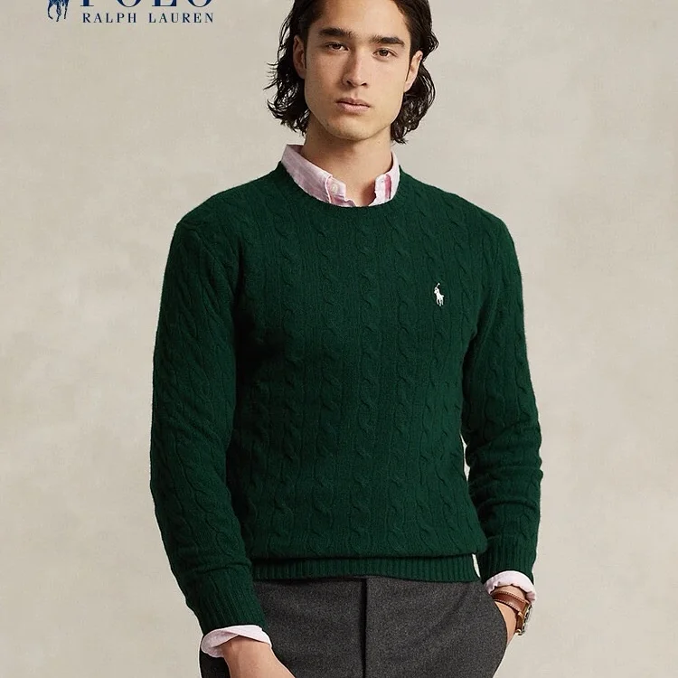 Men's Cable-Knit Wool Sweater - Green Men's Sweaters  