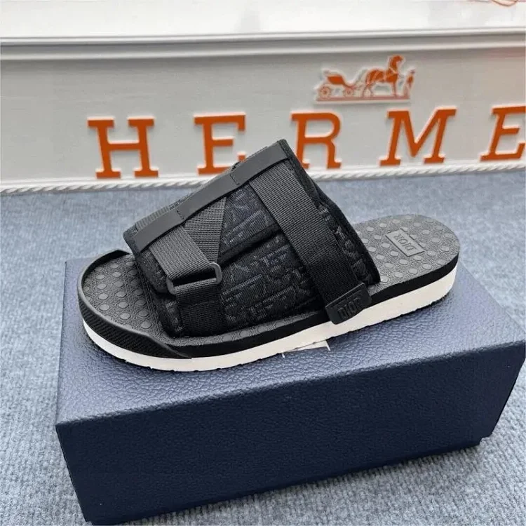 Dior Black Logo Print Slide Sandals for Men  